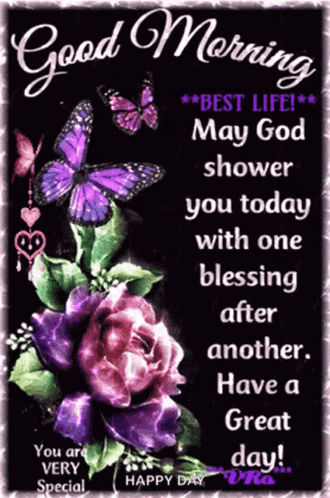 A Good Morning Message With Butterflies And Flowers GIF