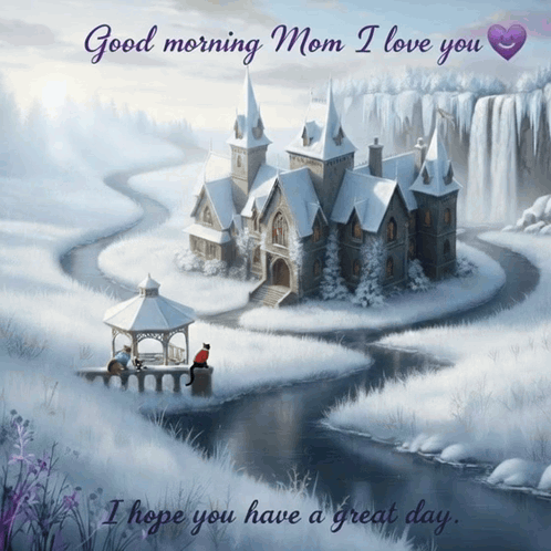 A Good Morning Mom I Love You Card With A Snowy Castle GIF