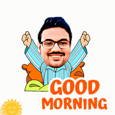 A Good Morning Sticker With A Man 'S Face And A Teddy Bear GIF