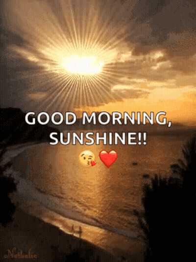 A Good Morning Sunshine Greeting With A Picture Of The Sun Shining Over The Ocean GIF