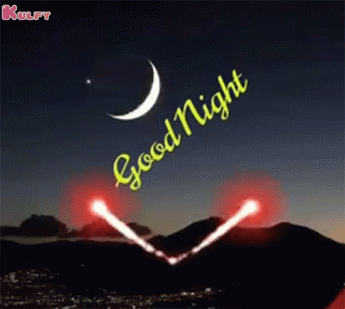 A Good Night Greeting Card With A Crescent Moon And Two Lights GIF