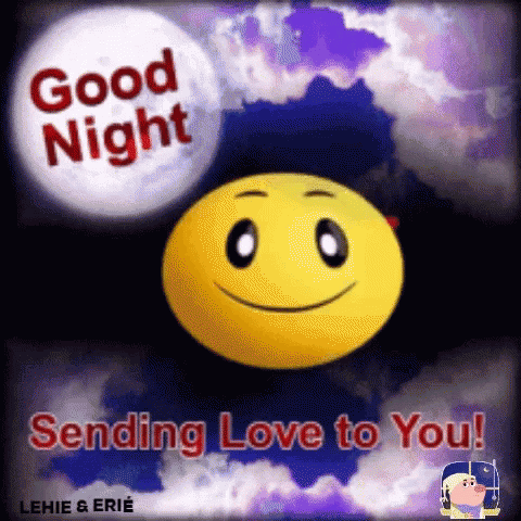 A Good Night Greeting Card With A Smiley Face And The Words `` Good Night Sending Love To You '' GIF