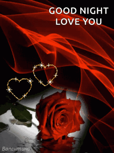 A Good Night Love You Card With A Rose And Hearts GIF