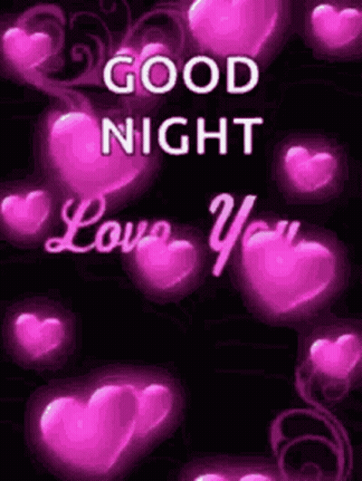 A Good Night Love You Greeting Card With Purple Hearts On A Black Background . GIF