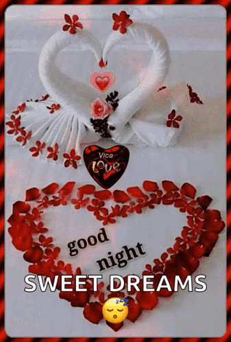 A Good Night Sweet Dreams Card With Two Swans Made Of Towels GIF