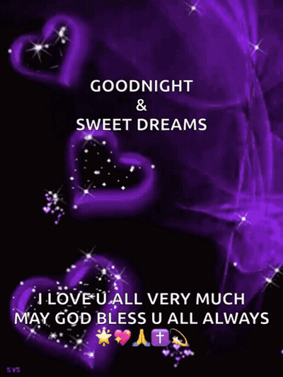 A Goodnight And Sweet Dreams Greeting Card With Purple Hearts GIF