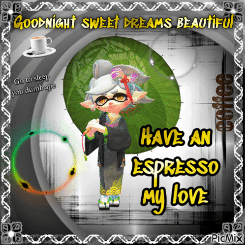 A Goodnight Sweet Dreams Beautiful Greeting Card With A Girl Holding An Umbrella GIF
