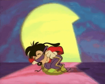 A Goofy Cartoon Character Is Kneeling Down In Front Of A Yellow Keyhole GIF
