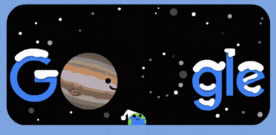 A Google Logo With A Cartoon Of Jupiter And Saturn On It GIF