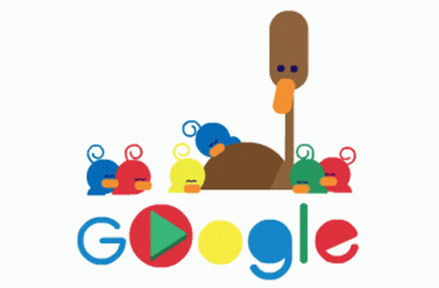 A Google Logo With A Duck And Some Ducklings GIF