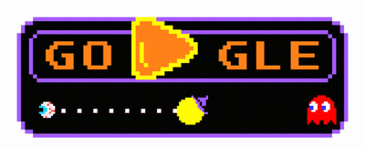 A Google Logo With Pac Man And A Ghost On It GIF