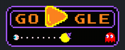 A Google Logo With Pac Man And Ghosts In It GIF