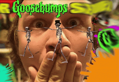 A Goosebumps Poster With Skeletons On It GIF