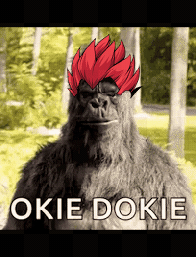 A Gorilla With Red Hair And The Words Okie Dokie GIF