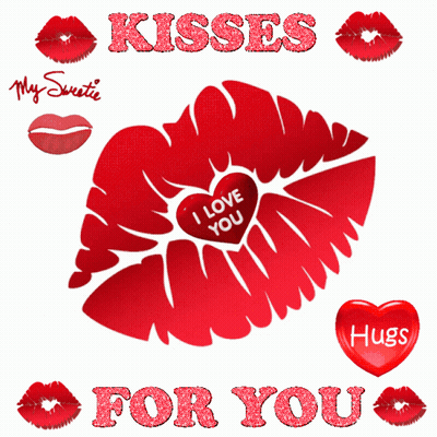 A Graphic That Says Kisses For You With A Red Heart GIF