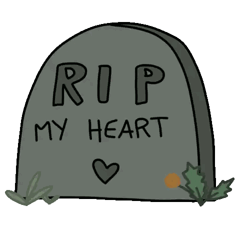 A Gravestone That Says Rip My Heart With A Broken Heart On It Sticker