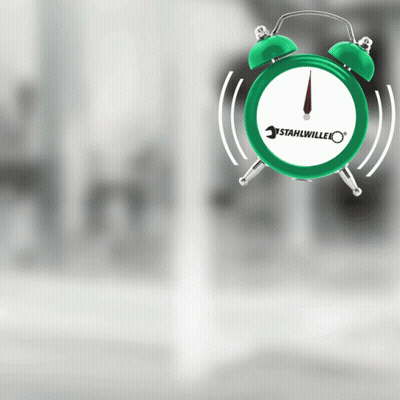 A Green Alarm Clock With Stahlwille On The Face GIF