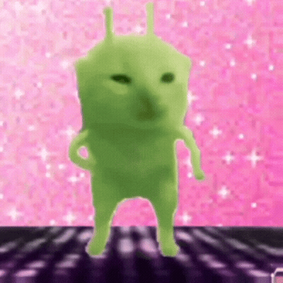A Green Alien Is Standing On A Pink Background GIF
