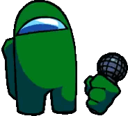 A Green Among Us Character Is Holding A Microphone And Singing Into It . Sticker