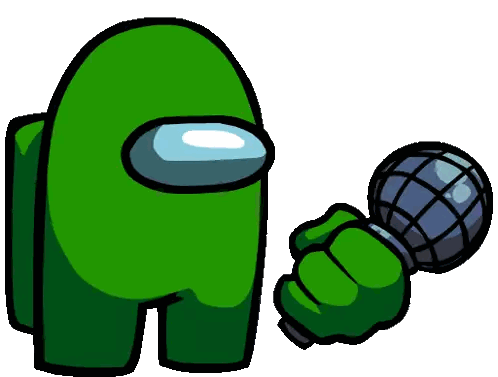 A Green Among Us Character Is Holding A Microphone And Singing Into It . Sticker