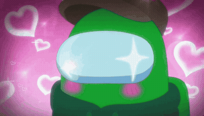 A Green Among Us Character With Hearts Surrounding Him GIF