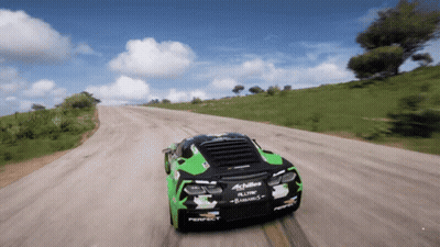 A Green And Black Racing Car With Achilles Written On The Side GIF