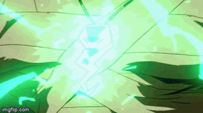 A Green And Blue Lightning Bolt Is Coming Out Of A Hole In A Wall . GIF