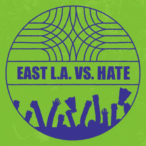 A Green And Blue Logo That Says East La Vs Hate On It GIF