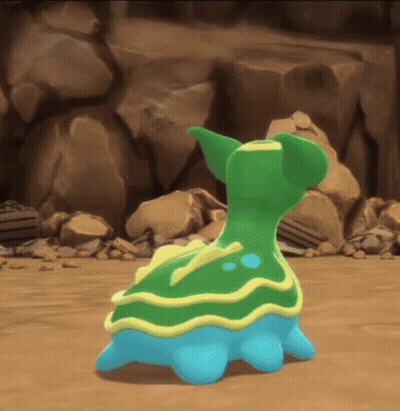 A Green And Blue Turtle With Yellow Stripes On Its Back GIF