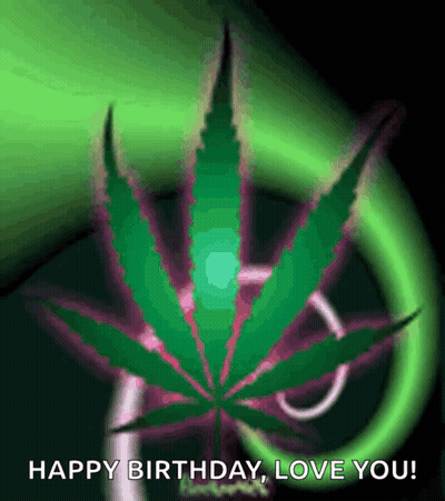 A Green And Pink Marijuana Leaf With The Words Happy Birthday Love You GIF