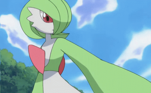 A Green And White Cartoon Character With Red Eyes And A Red Bow GIF