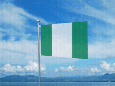 A Green And White Flag Is Flying In The Wind With Mountains In The Background GIF