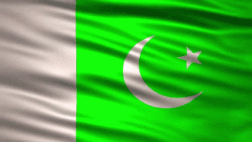 A Green And White Flag With A Crescent Moon And Star On It Is Waving In The Wind . GIF