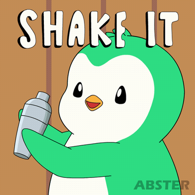 A Green And White Penguin Holding A Shaker With The Words Shake It Above It GIF