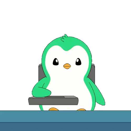 A Green And White Penguin Is Sitting At A Table Sticker