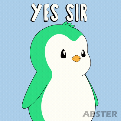 A Green And White Penguin Salutes With The Words Yes Sir Above Him GIF