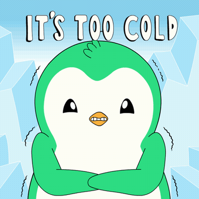 A Green And White Penguin With Its Arms Crossed And The Words It 'S Too Cold Above It GIF