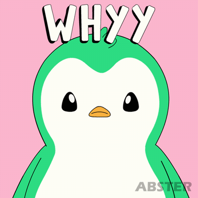 A Green And White Penguin With The Words Whyy Above It GIF