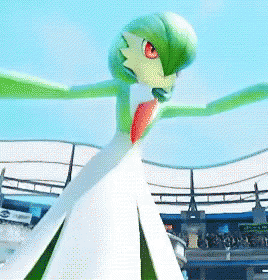 A Green And White Pokemon With Red Eyes GIF