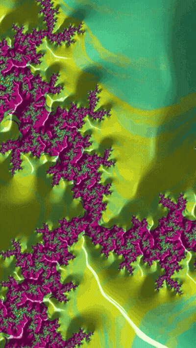 A Green And Yellow Background With Purple Flowers GIF
