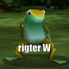 A Green And Yellow Frog With The Words Rigter W On It GIF