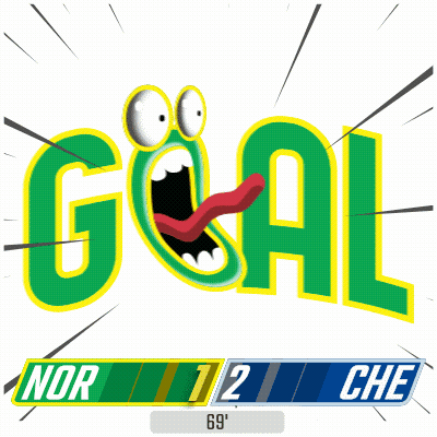 A Green And Yellow Goal Sign With A Cartoon Face Sticking Its Tongue Out GIF