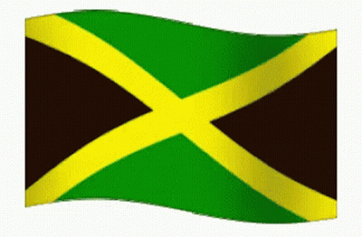 A Green And Yellow Jamaican Flag Is Waving In The Wind On A White Background GIF