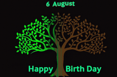 A Green And Yellow Tree With The Words Happy Birth Day Written Below It GIF