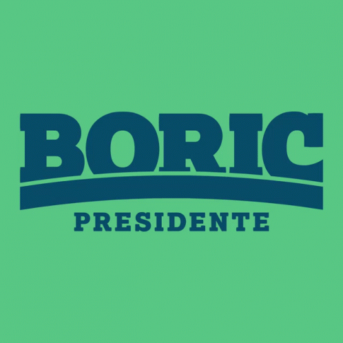 A Green Background With A Blue Boric Presidente Logo On It GIF