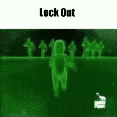 A Green Background With A Ghost In The Middle Of It And The Words `` Lock Out '' . GIF