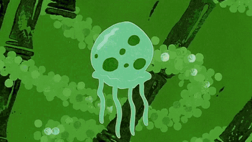A Green Background With A Jellyfish In The Middle GIF