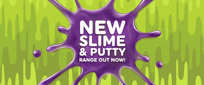 A Green Background With A Purple Splash Of Slime And Putty That Says New Slime & Putty Range Out Now GIF