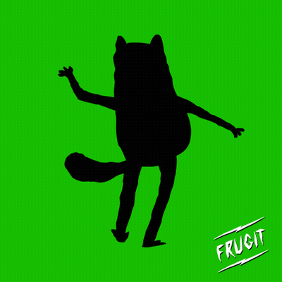 A Green Background With A Silhouette Of A Cat And The Word Frucit On The Bottom GIF