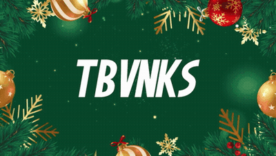 A Green Background With Christmas Decorations And The Word Tbvn GIF